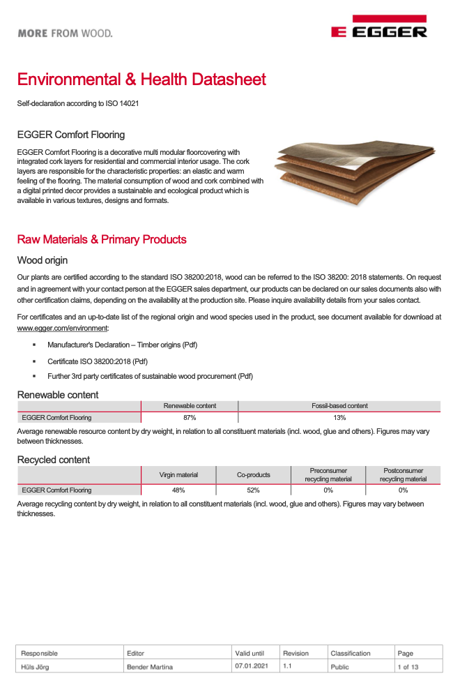 Egger Pro Comfort EHD-sertifikaatti