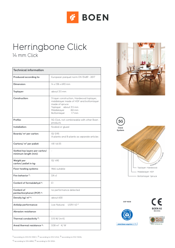 Boen Herringbone Clic tekniset tiedot