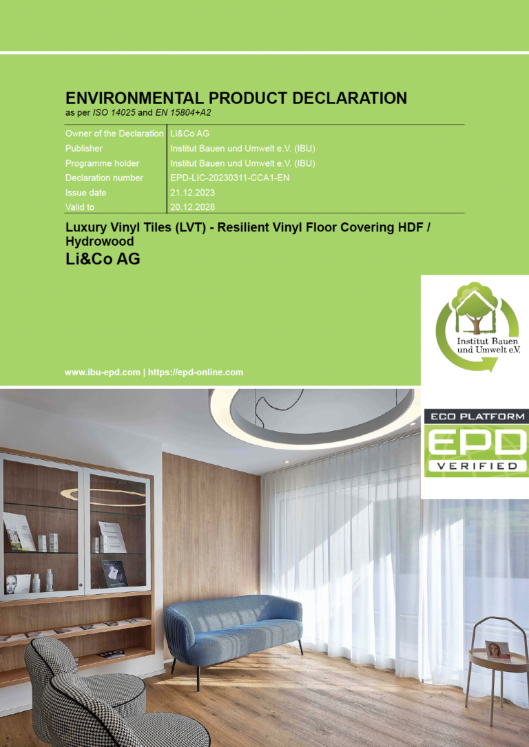 EPD Luxury Vinyl Tiles (LVT) – Resilient Vinyl Floor Covering HDF / Hydrowood
